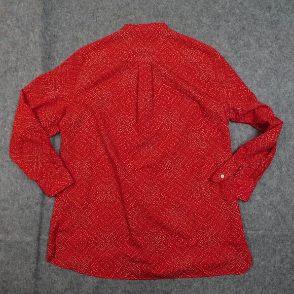 Ralph Lauren Top Womens 1X Tunic Red Long Sleeve Half Button Blouse Speckled - Picture 4 of 8